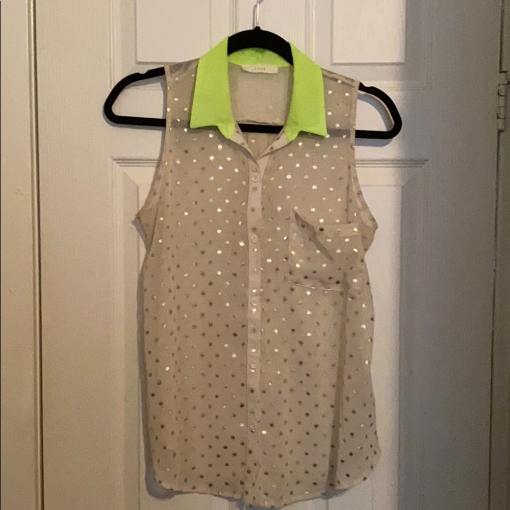 Lush semi sheer gold polka dot top, size small